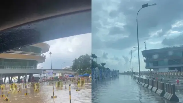 Banjir Rendam Pelabuhan Bakauheni,Tangkapan layar rekaman video warga memperlihatkan Pelabuhan Bakauheni, Lampung Selatan banjir. Foto : (Istimewa). Banjir Rendam Pelabuhan Bakauheni,Tangkapan layar rekaman video warga memperlihatkan Pelabuhan Bakauheni, Lampung Selatan banjir. Foto : (Istimewa).